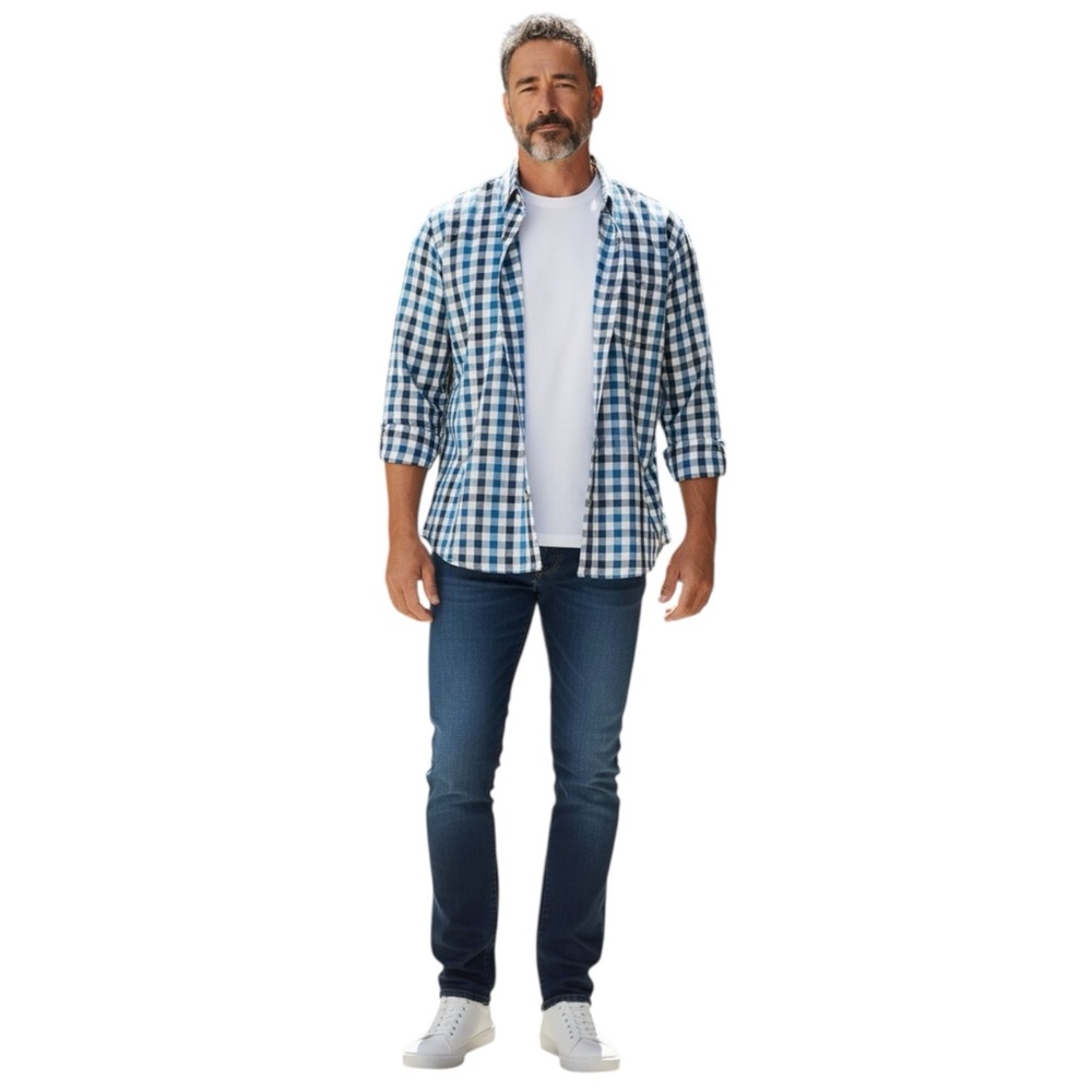 The North Face Men’s Long Sleeve Button Front Blue & White Plaid Shirt XXL